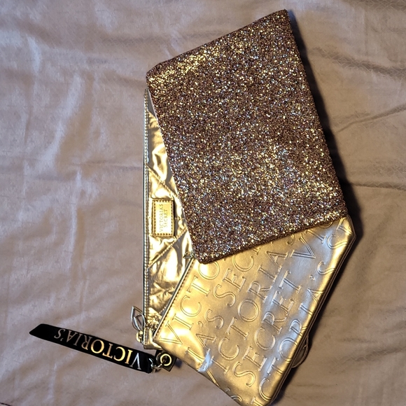 Trio of Victoria's Secret gold and pink sparkle pouches wristlets - Picture 1 of 13